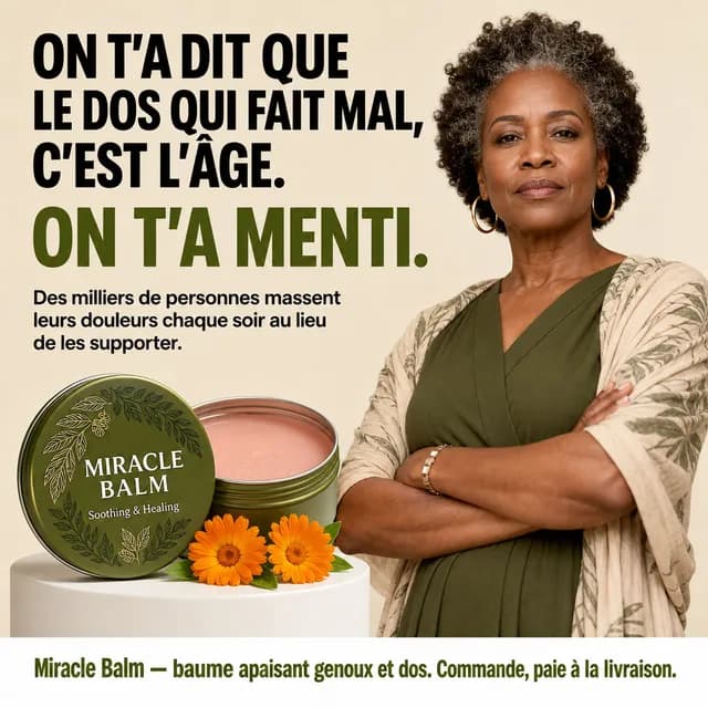Generated ad: dignified older woman next to a soothing balm for knees and back — “You’ve been lied to”.